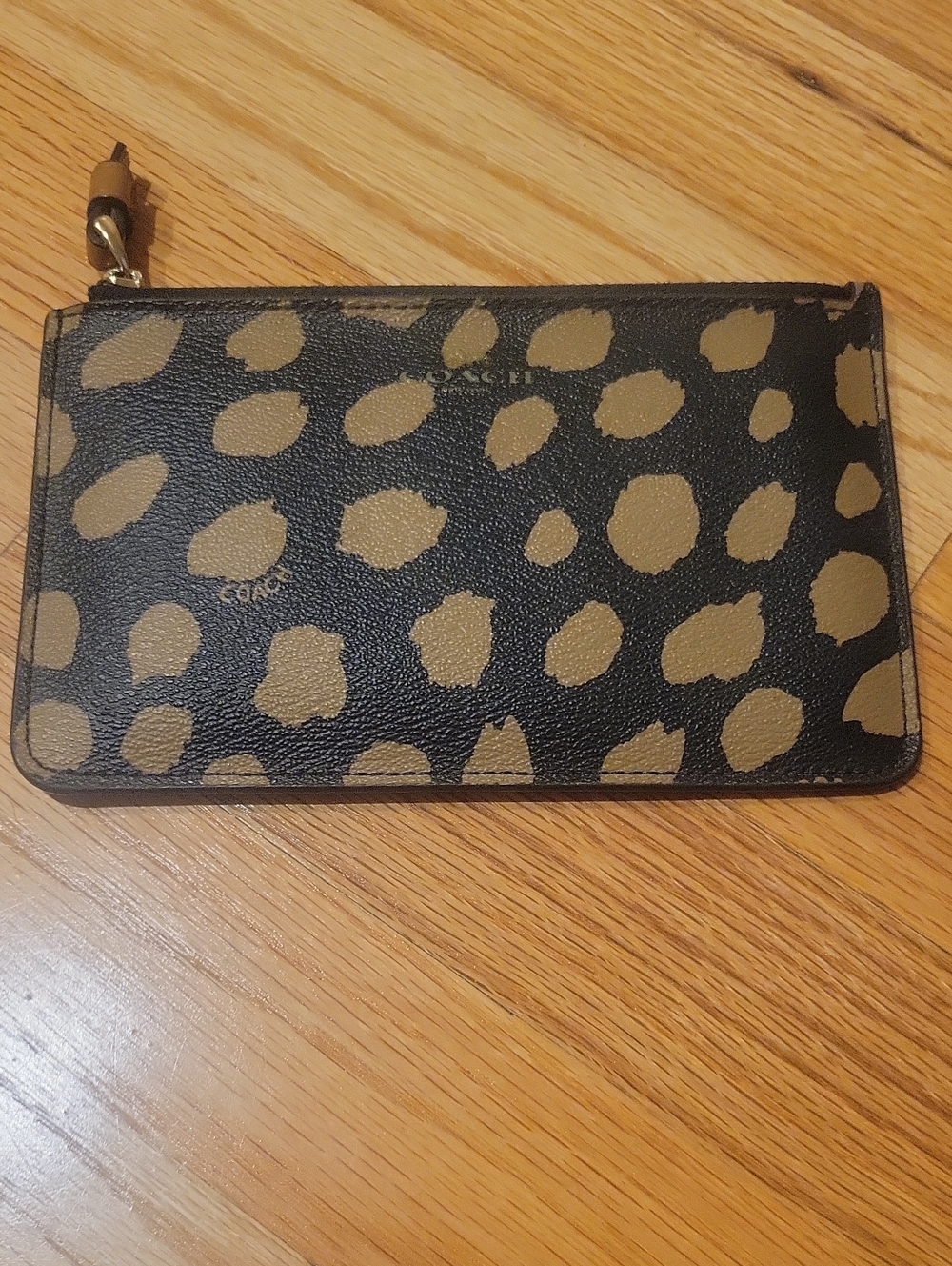 Coach Black and Tan Leopard Print Zip Wallet